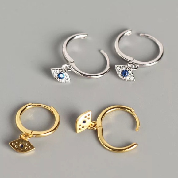 🔥👁Insta sterling silver\gold plated eye small hoop earrings - Picture 4 of 7